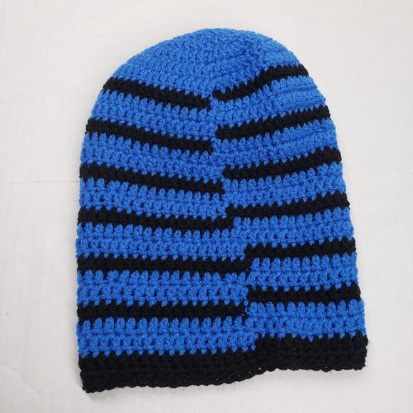 Crochet Slouchy Beanie Hat Blue Striped Handmade Dreadlock Loc Tam Rasta Winter - Picture 8 of 12